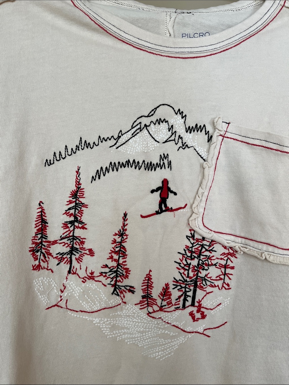 Pilcro Cream Crewneck Sweater with Red & Black Ski Graphic - Picture 2 of 4